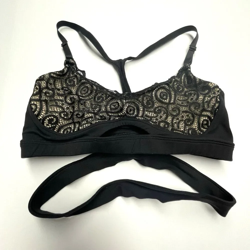 Bombshell Sportswear Bra Top Black Lace Waist Band Pullover Adjustable Size M - Picture 1 of 7